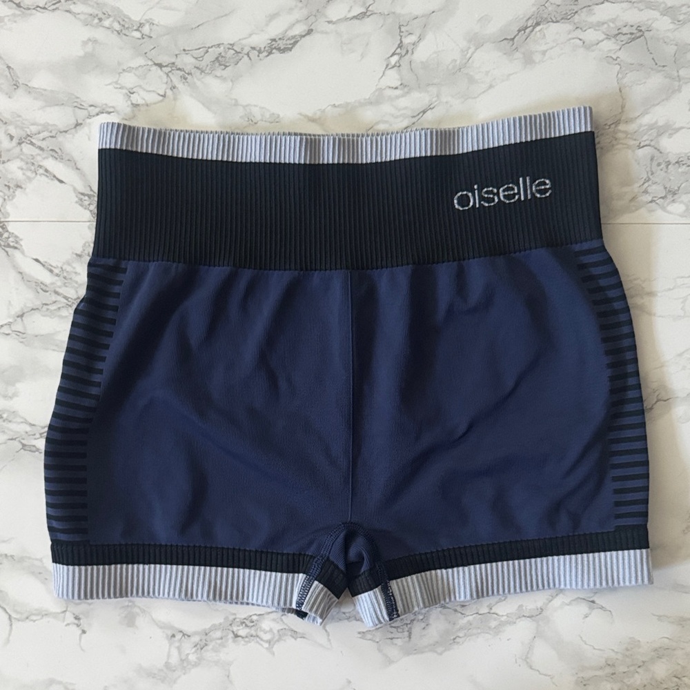 OISELLE Blue Black Run Seamless Racer Shorts Medium - Picture 2 of 4